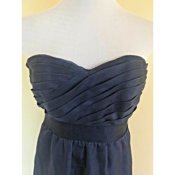 Phoebe Couture Navy Blue Semi Formal Silk Cocktail Dress Strapless Sweetheart 6 - Picture 2 of 12
